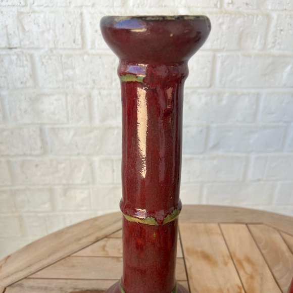 Set of 3 - Vintage - Red Glazed Bamboo Candle Stick Holders - Picture 6 of 11